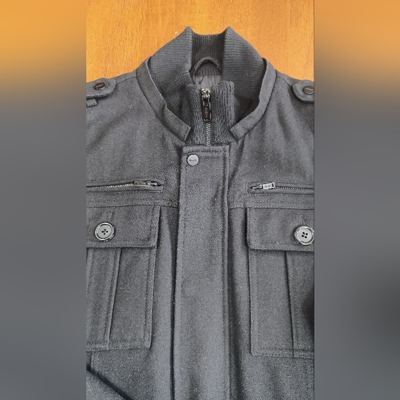 Men's Guess Black Wool Blend Coat - Picture 2 of 10